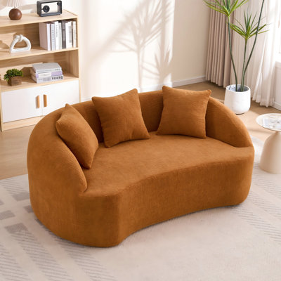 Chenille orange moderne incurvée 049s 2, version améliorée, 3 coussins standard, convient au salon, au bureau, à l’appartement, à l’espace pour invités de l 65 po x l 39,4 po, doux et en tissu, 30 en mousse compressée avec ressort