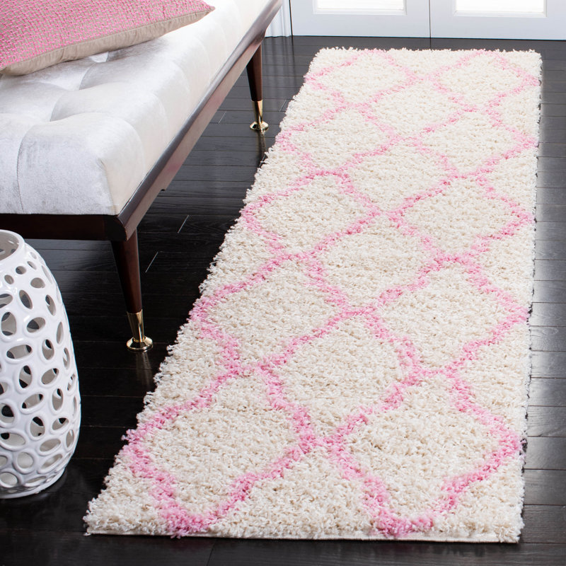 Tapis à poils longs Alonnah, Tapis de couloir 2 pi 3 po x 14 pi, Rose