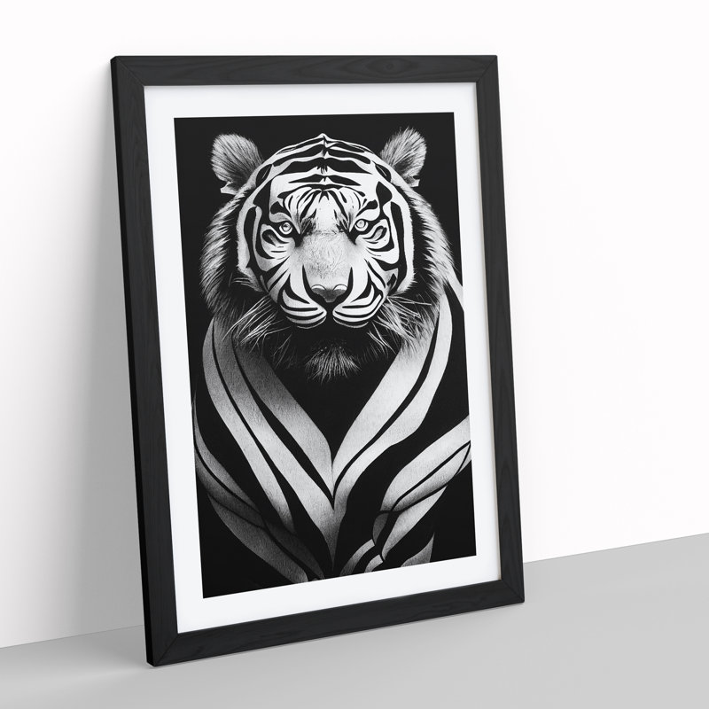 Monochrome Tiger No.7 - Wall Art, Black Framed, 46cm H x 34cm W x 2cm D