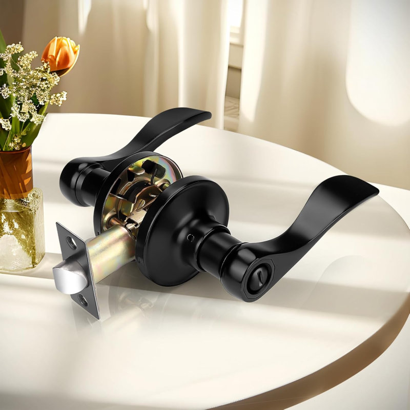 Poignées de porte intérieures noires pour porte de salle de bain noire, levier de porte noir mat style lit / baignoire, poignée de porte réversible, paquet de 15