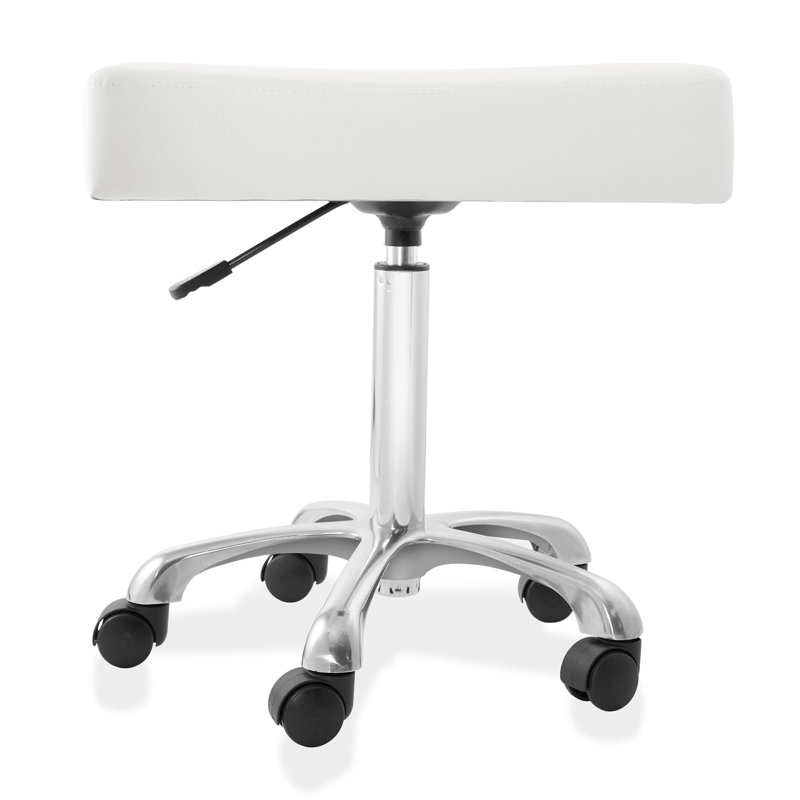  Height Adjustable Rolling Stool, Cream