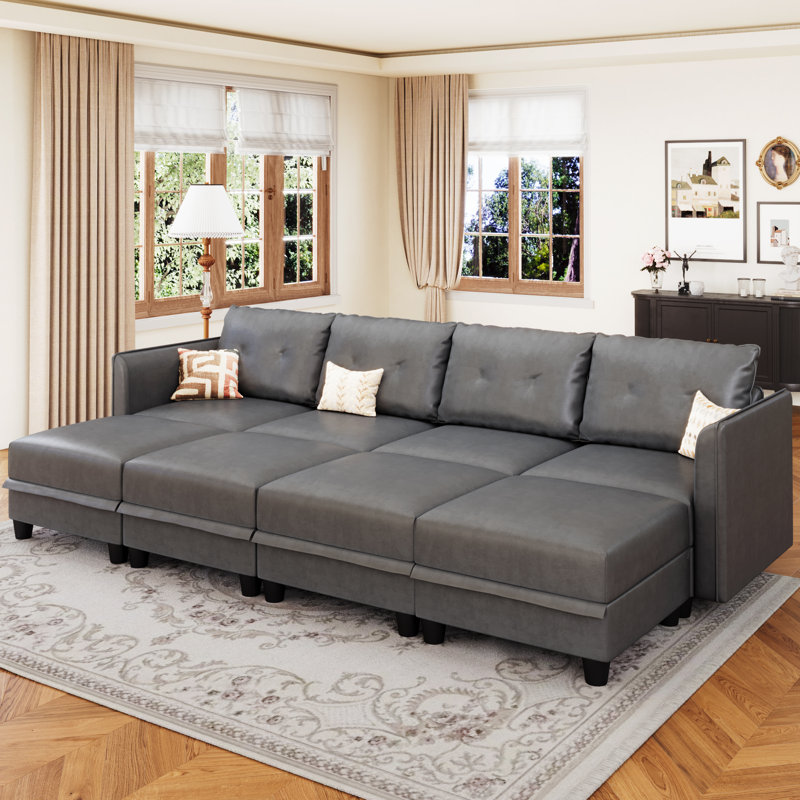 Tomario 8- Piece Upholstered U-Shaped Modular Sectional With Storage, Gray Polyester