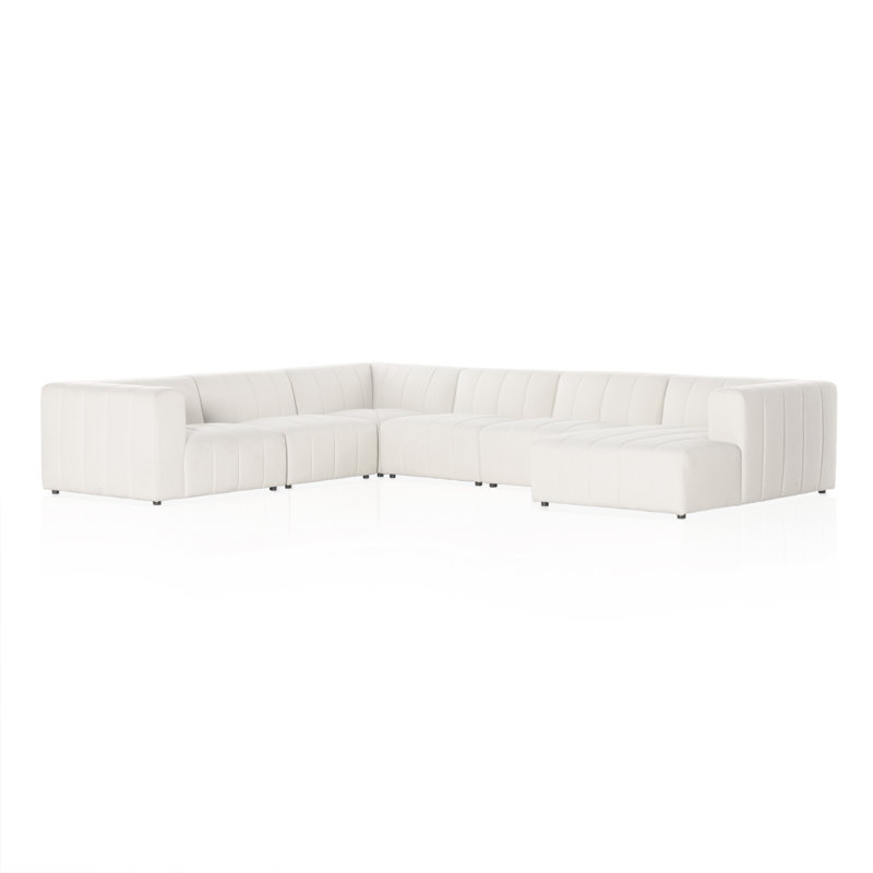 Langham Channeled 6 - Piece Sectional, Left Hand Facing, Fayette Cloud Polyester Blend, 28" H x 157" W x 122" D
