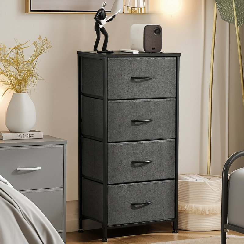 Commode de rangement 4 tiroirs Enegess, Gris / Noir