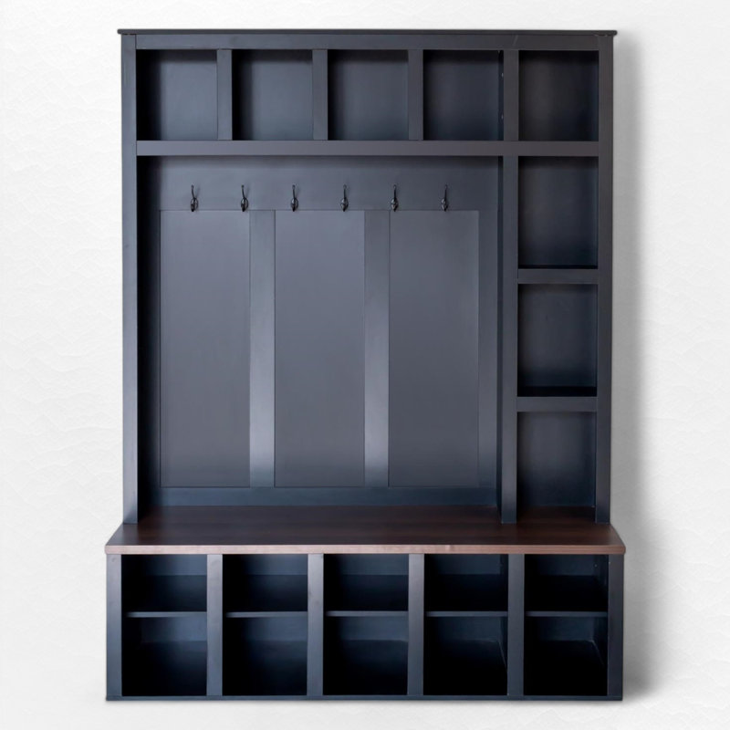 Hall Tree 59" Wide With Bench And Shoe Storage, Black