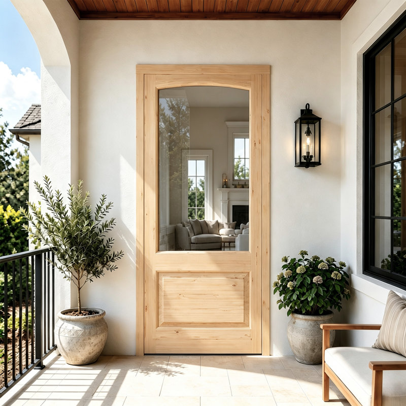 Porte d'entrée vitrée en pin massif avec cadre en bois, 36 po x 80 po, À droite