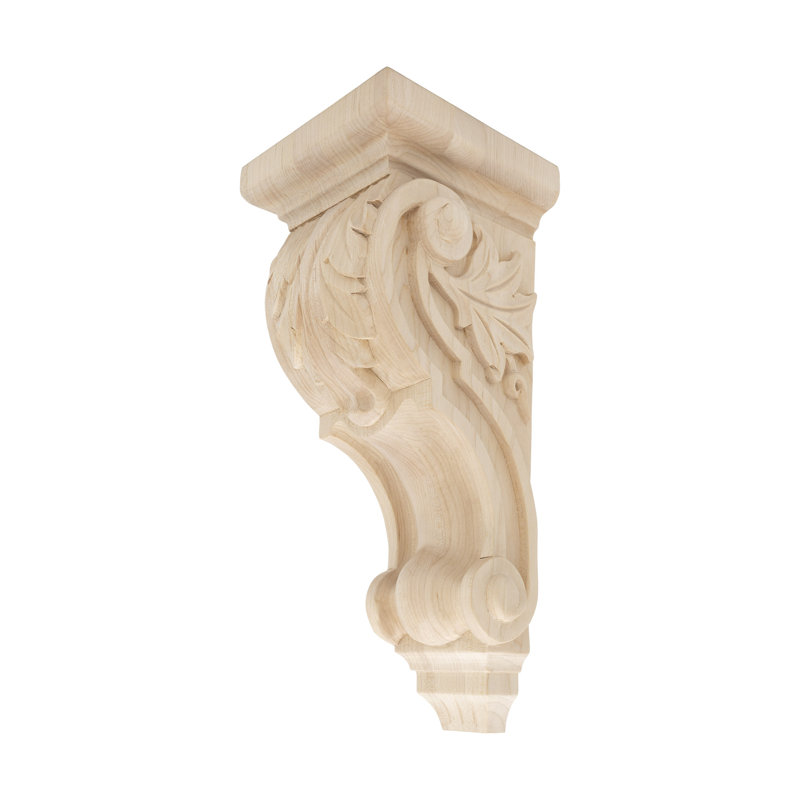 12-1/2 in x 5-1/8 in x 5-3/8 in Unfinished Hand Carved Solid Acanthus Leaf Wood Corbel, Hard Maple