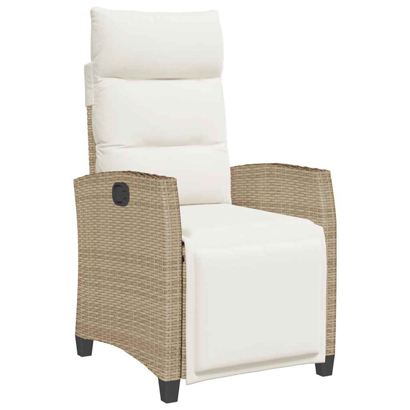 Chaise de patio inclinable avec table d'appoint en rotin de poly, Blanc, crème, Beige