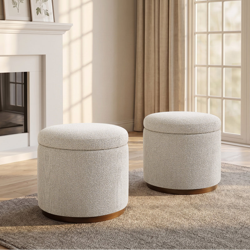 Repose-pieds rond 19,9 po avec rangement (ensemble de 2), Beige