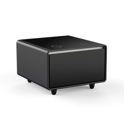 Black Rectangular Table With Built-In Refrigerator, Wireless , And Temperature Control - Luxury Peculiarity Modern Side Charging, Power Socket, Function