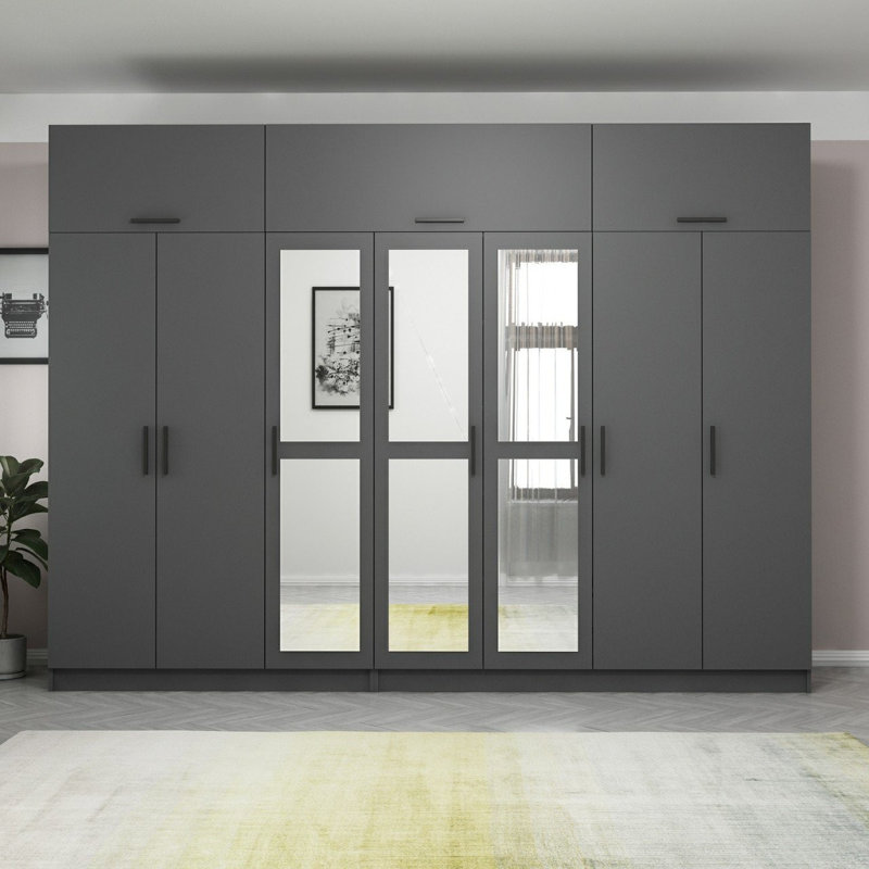 Elina 4 Door Manufactured Wood Wardrobe, 235cm H x 315cm W x 52cm D, Black