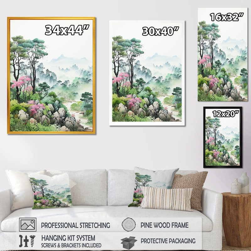 China Misty Mountains 4 - Art mural de Chine, H 20 po x l 12 po x P 1 po, Cadre doré simple