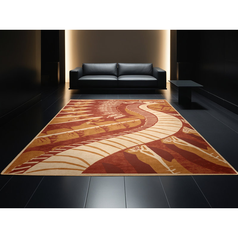Tapis lavable à la machine à imprimé bloc de couleur brune Palvinder Global - brun clair, 4 x 6
