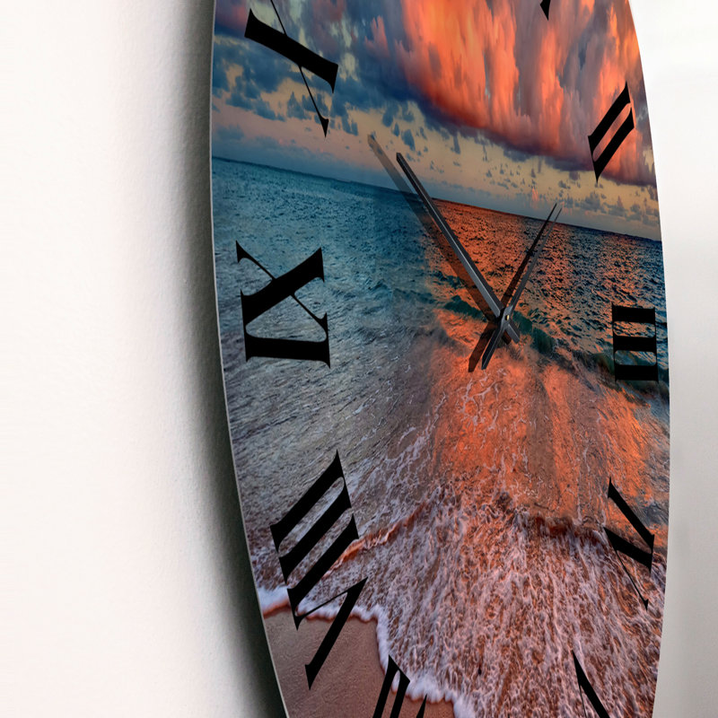 Coucher de soleil sur une plage de l'océan III - horloge murale nautique et côtière, Moyen