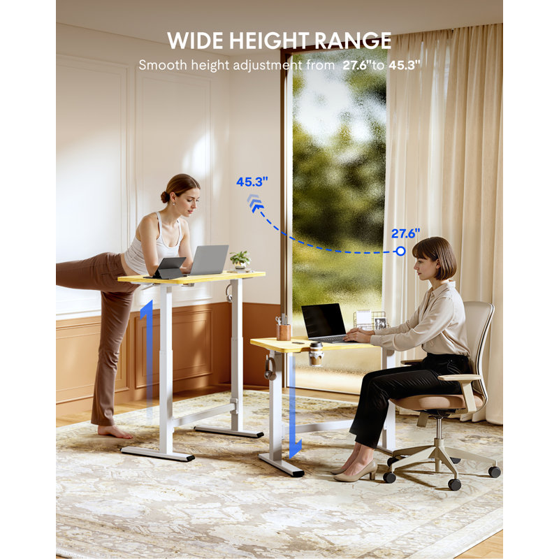 Gas Spring Adjustable Mobile Standing Desk With Wheels, Maple/White, H 45,3 po x l 31,5 po x P 19,7 po