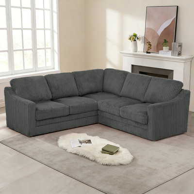 Canapé d'angle modulaire 89 po en velours côtelé avec dossiers remplis de volonté, canapé confortable en forme de L pour le salon, la maison, un appartement