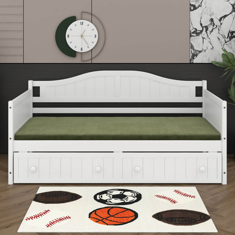 Structure de lit de jour simple avec 2 tiroirs de rangement, structure de canapé-lit, lit de jour en bois avec support à lattes de bois pour la chambre à coucher, le salon