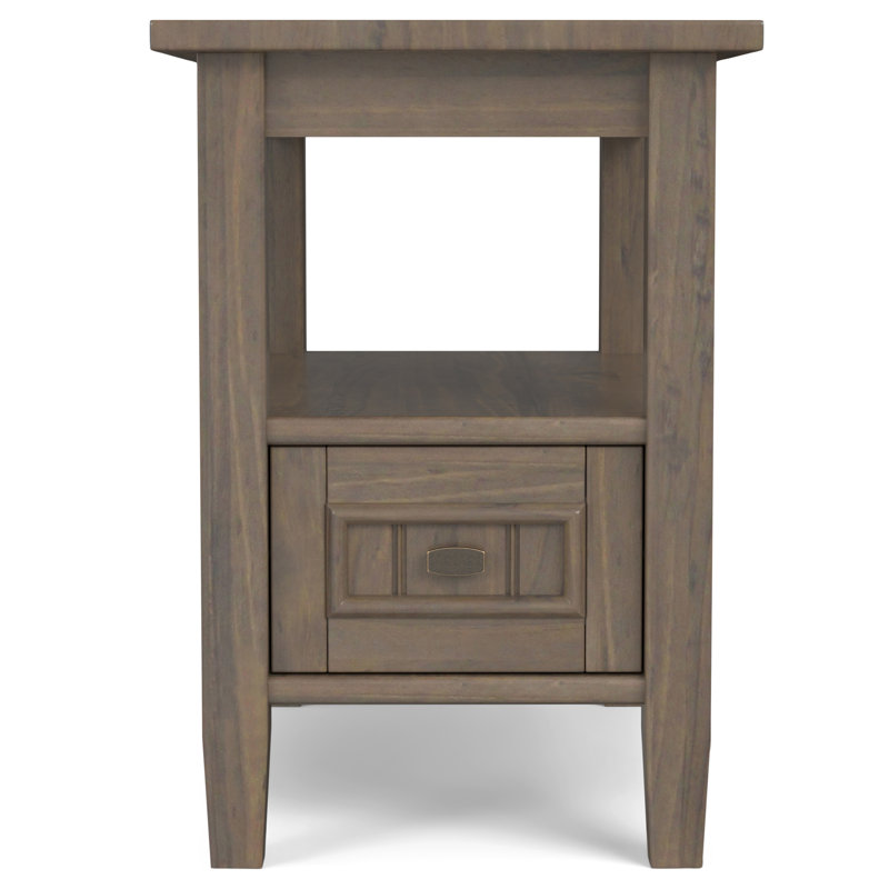 Lev Smoky Brown Solid Wood Narrow End Table with Storage