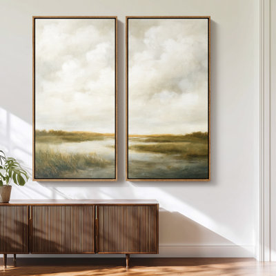 «Soft Neutral Cloud & Landscape for Living Room», ensemble de 2 reproductions d'art murales encadrées sur toile 60 po x 20 po x 2 pièces, 60 po x 30 po x 2 pièces