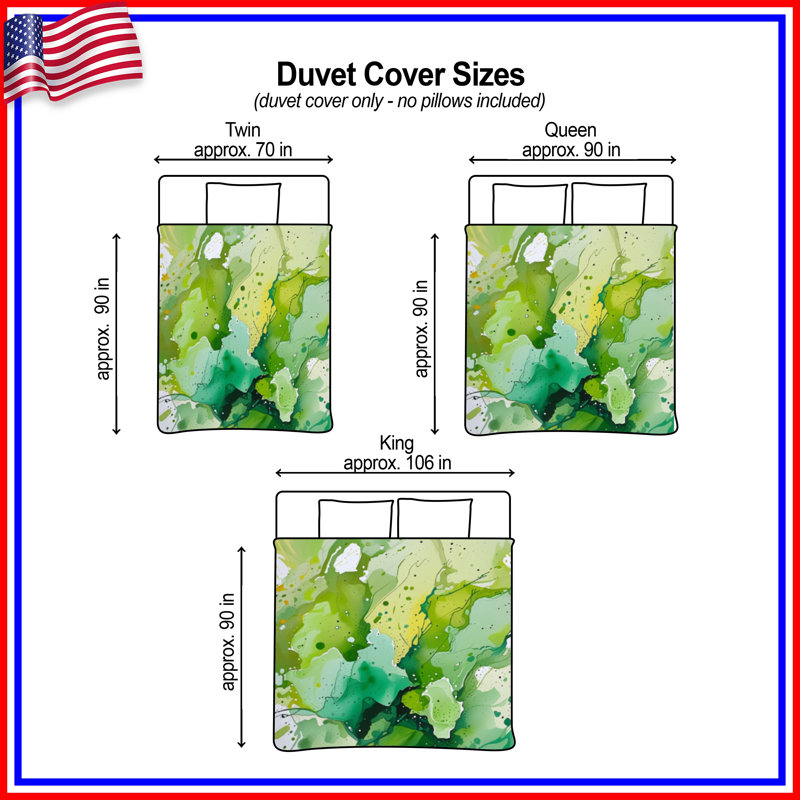 Housse de couette abstraite Green Splash Bedding, Grand lit