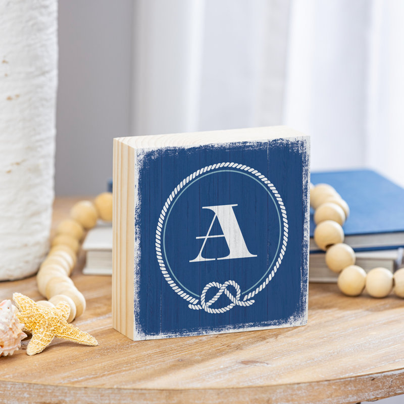 Coastal Wooden Plock Monogram Nautical 6" A