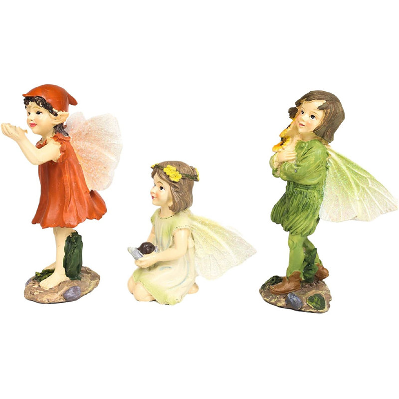 Ensemble de 3 figurines de jardin féériques enchantées avec des tournesols et des roches de la collection Trinx de 4 po de hauteur, faites-le vous-même