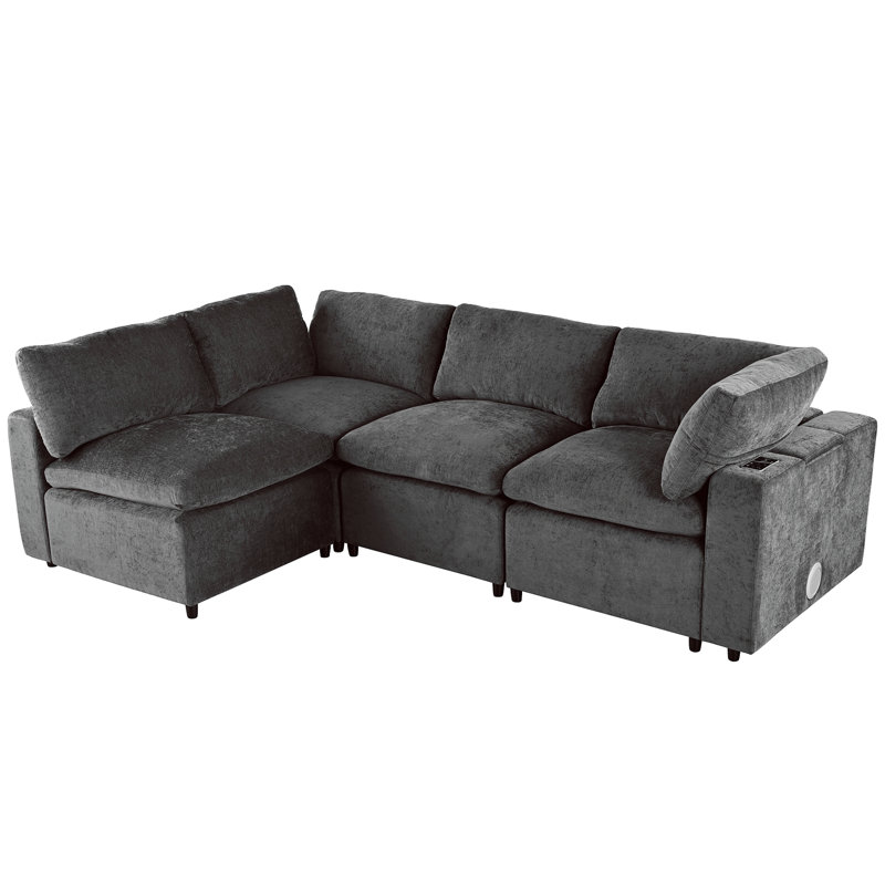 Canapé modulaire rembourré avec espace de rangement, Polyester gris