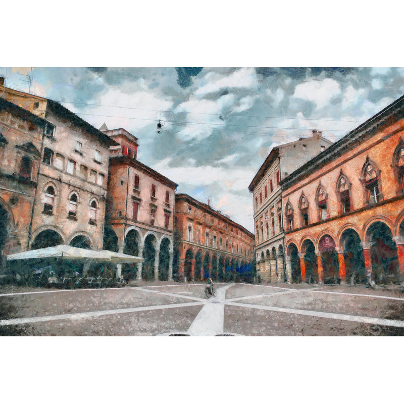 Painted European City Square - Wrapped Canvas Art Prints, 61cm H x 91cm W x 3.8cm D