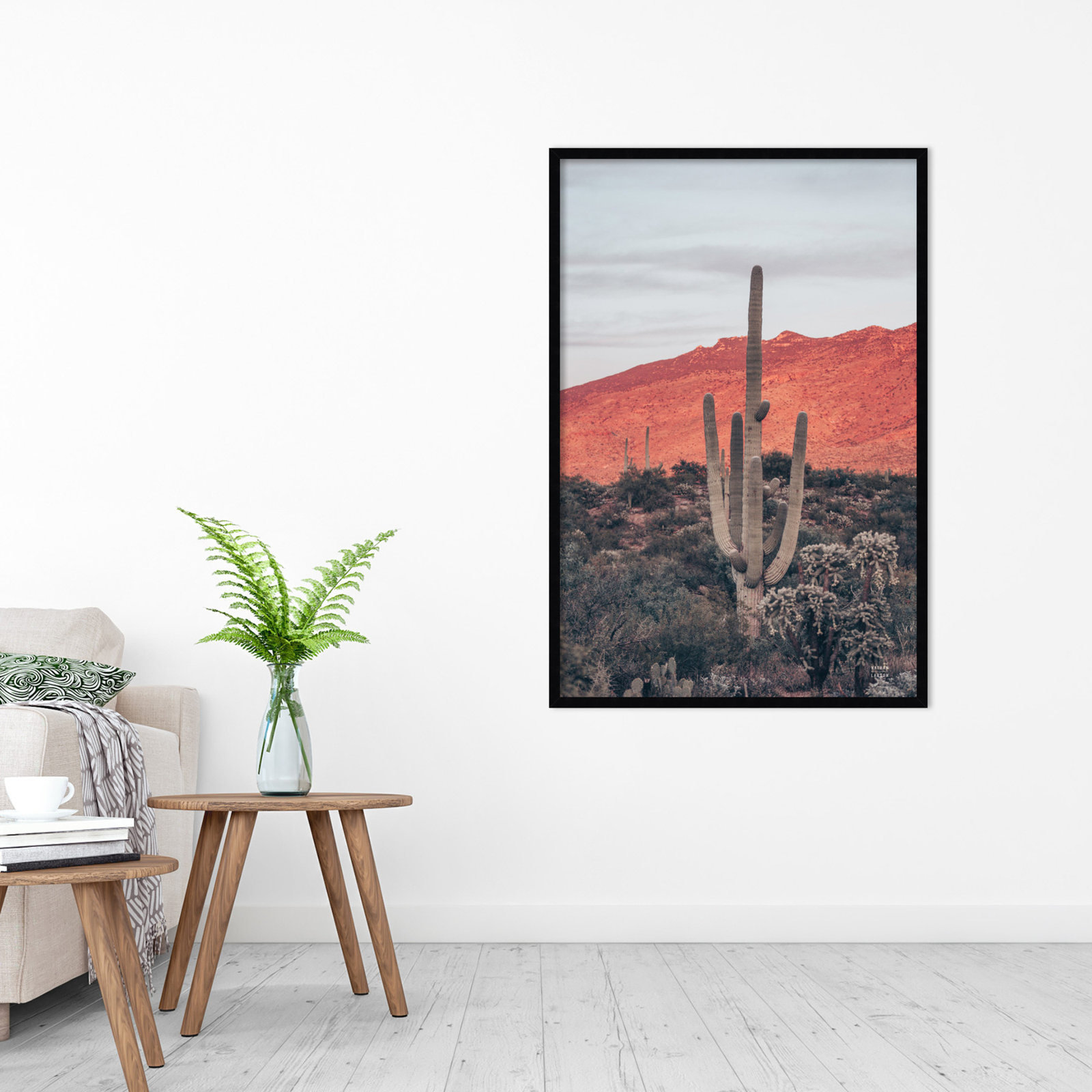 Sunsets and Saguaros Desert Photo Print, Black, 41" H x 28" W x 1" D