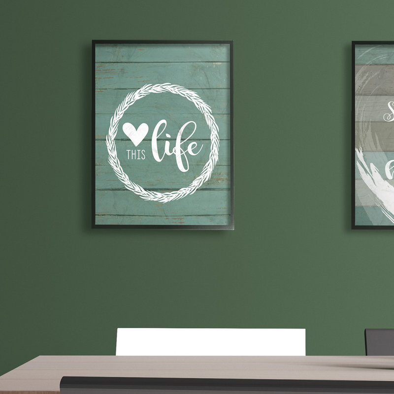 «Love This Life Wreath Planked», impression textuelle, H 20 po x l 16 po x P 1,5 po, Cadre noir
