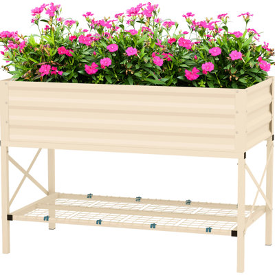 Galvanized Steel Garden Bed In Cream, Facilitates Soil Amendment Raised With Structure, 29.43 Height, For Gardening