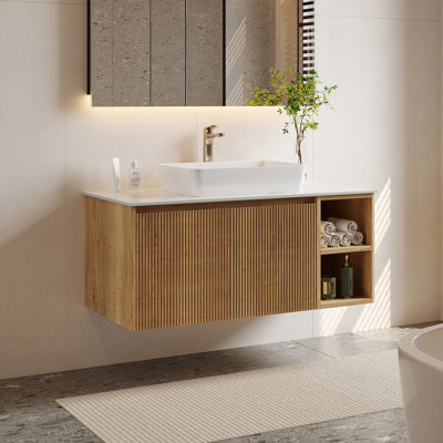 Meuble-lavabo simple avec comptoir en pierre frittée Dexheart