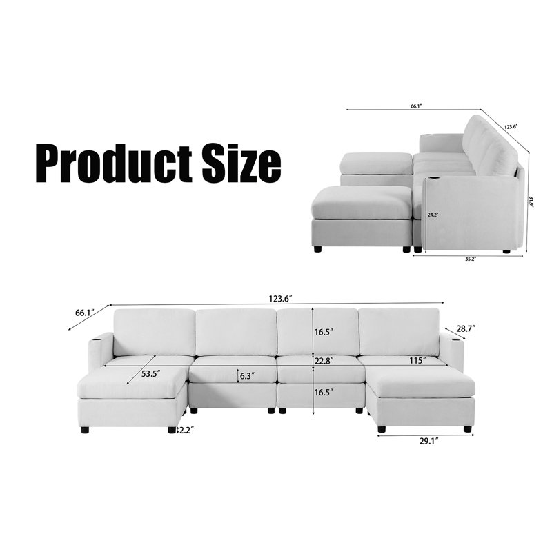Canapé modulaire en chenille 123,6 po Tyse, Chenille blanche