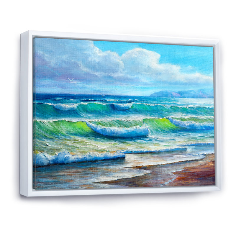 «Blue Ocean Waves Scenery V» - Décoration murale en toile nautique et côtière, H 24 po x l 36 po x P 1 po