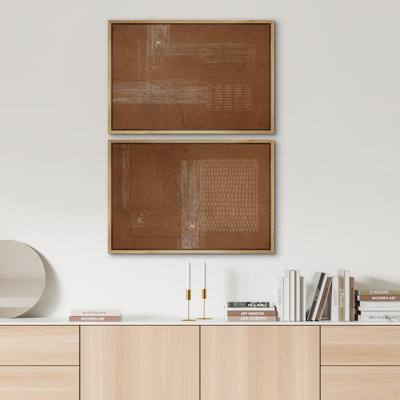 Color Blocks " Mid-Century Modern Brown Abstract Polygon " 2 - Pieces
