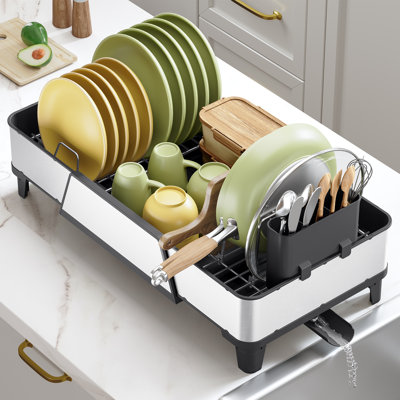 Égouttoir à vaisselle extensible, égouttoir à vaisselle très grand pour comptoir de cuisine, égouttoir à vaisselle en acier inoxydable, égouttoir à vaisselle pliable
