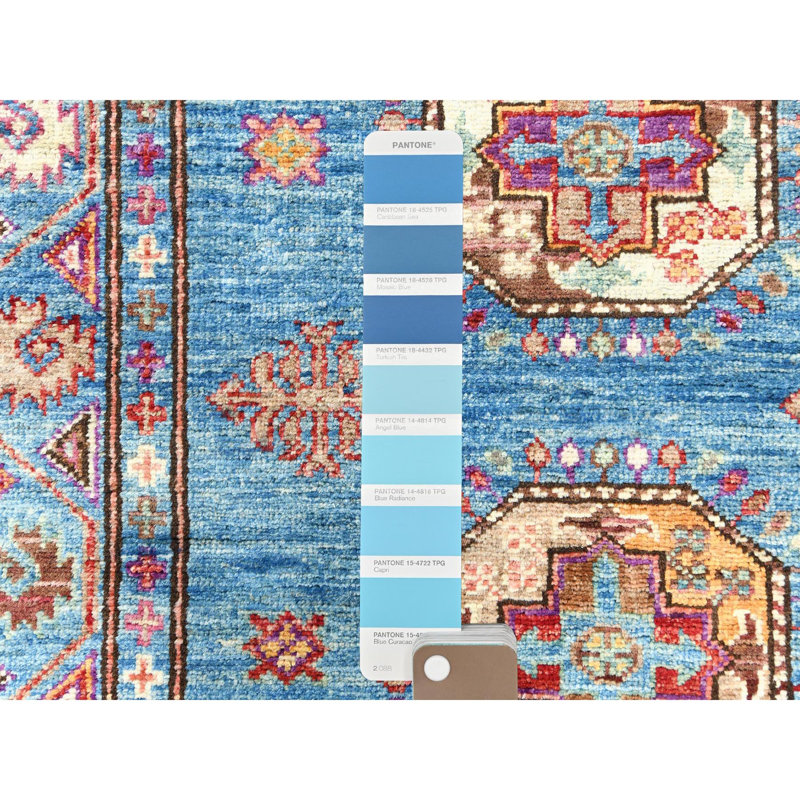 Tapis oriental super Kazak en laine noué à la main bleu acier 2 pi 7 po x 9 pi 9 po 76B1264A329B4C5AAAD6C08B9EFDB45