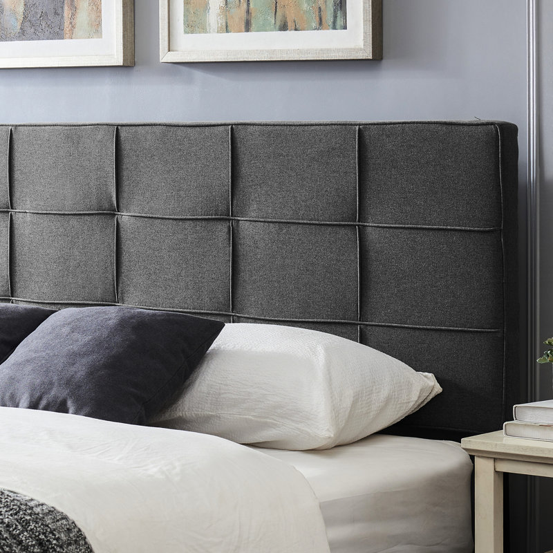 Tête de lit contemporaine très grand / très grand: design gaufré, garniture passepoilée, partie de lit réglable en tissu gris anthracite de 48,5 à 53 pouces,