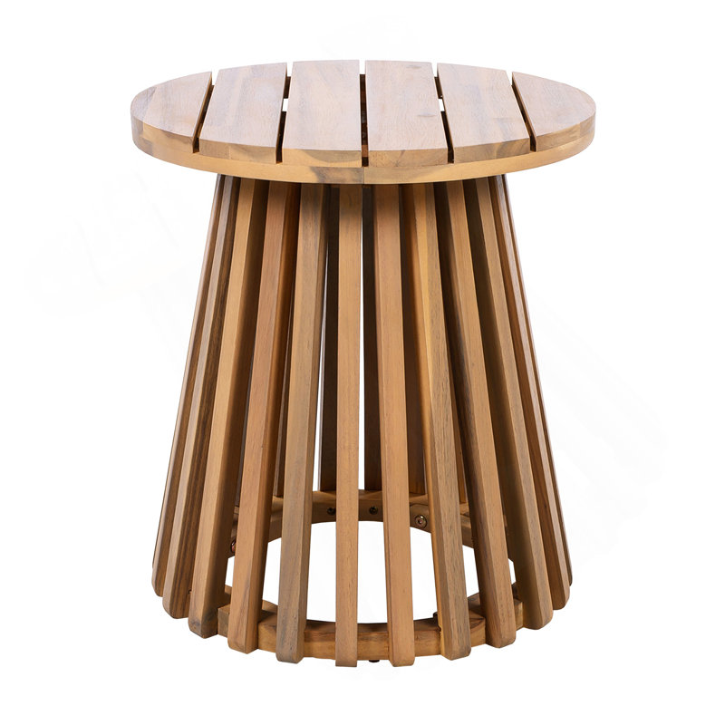 Outdoor Acacia Wood Patio Side Table, Round Coffee Table For Backyard, Lawn, Balcony,Light Teak, Light Teak