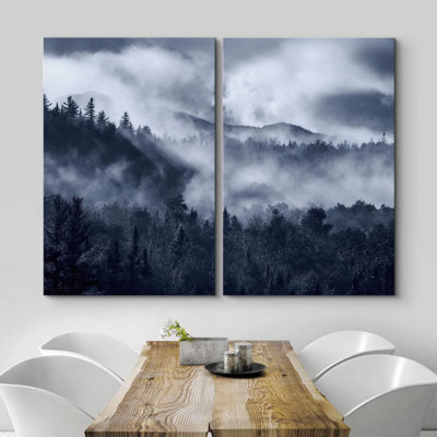 Duotone nuageux, chaîne de montagnes, paysage naturel, impression sur toile, 2 pièces
