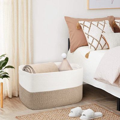 62L Extra Large Cotton Rope Storage Basket with Handles – Woven Blanket Basket for Clothes, Blankets, Pillows & Toys