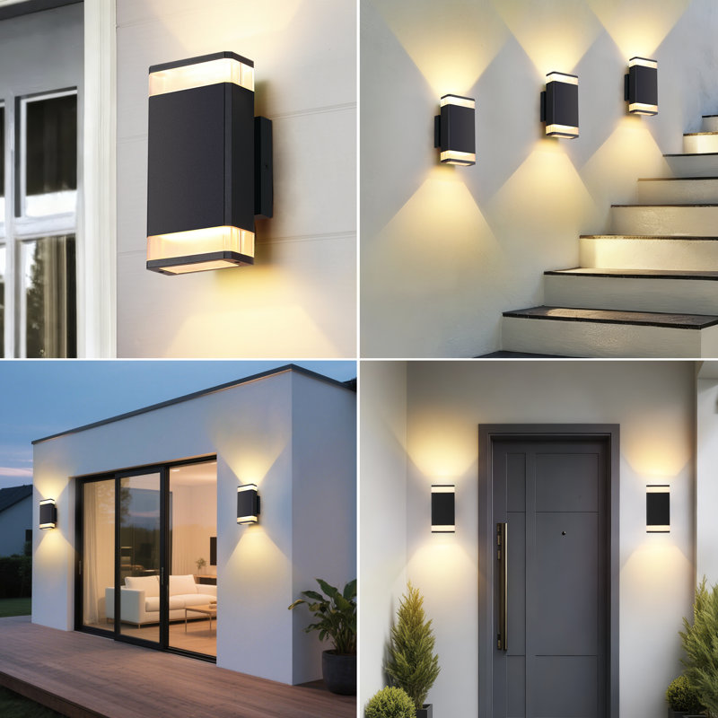 2-Pack 9.8" LED Square Up Down Outdoor Wall Lantern, IP65 Waterproof Outdoor Wall Light