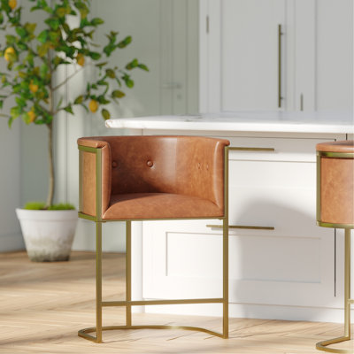 Tabouret de bar 31 po Tabouret de bar en cuir de polyuréthane brun clair