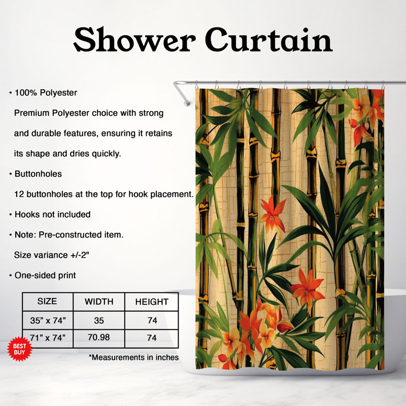 Rideau de douche standard 1 pièce Old-World Island, H 74 po x l 71 po