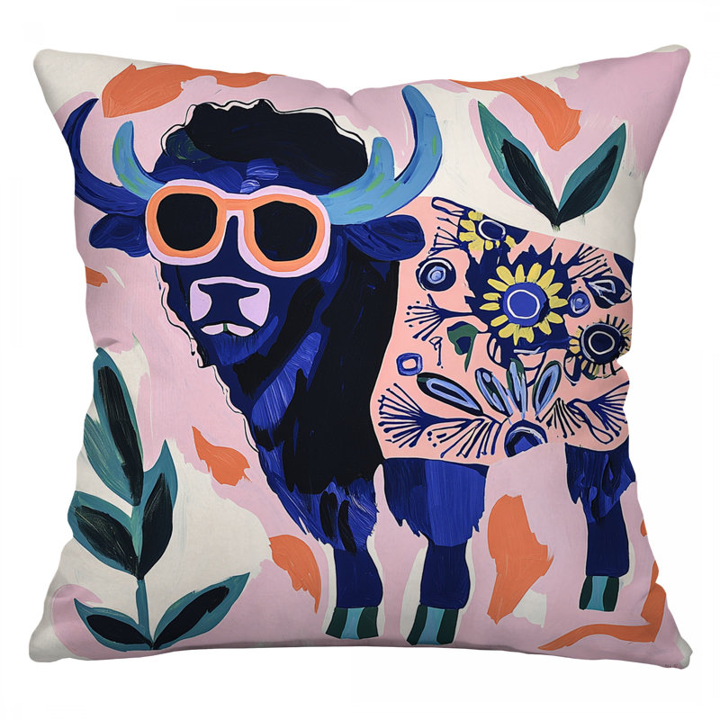 Bison Throw Pillow, Wildlife Twill Pillows, Square 14"