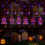 Guirlande de lumières d'Halloween pour la fenêtre, décorations d'Halloween mauve orange, pierre tombale et château, lumières de rideau suspendues d'intérieur à 183 lumières, télécommande, 8 modes de clignotant, Max Connect 2 ensembles