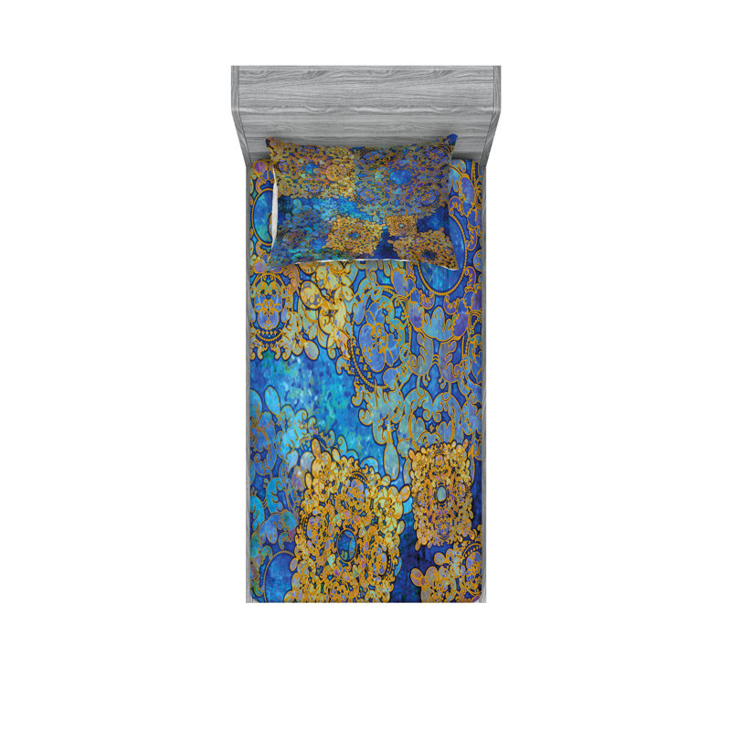 Ensemble de drap-housse et taies décoratives Ambesonne, café pâle et bleu, Ensemble de draps pour lit simple + 1 drap-housse 