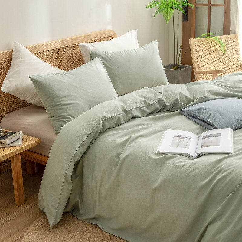 BESTOUCH Duvet Cover Set 100% Washed Cotton Linen Feel Lightweight, Twin Duvet Cover + 1 Standard Pillowcase, Sage Green