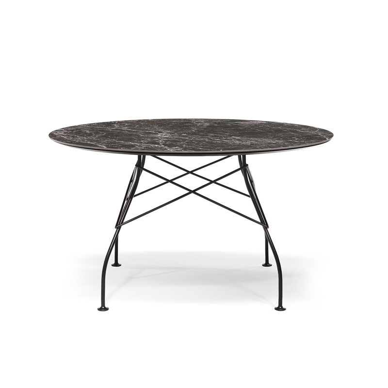 Glossy Round Dining Table, Brown Emperador