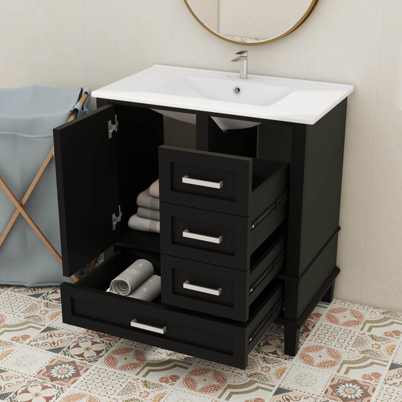 Combinaison de meuble-lavabo de salle de bain élégant de 30 pouces avec 3 tiroirs à fermeture silencieuse